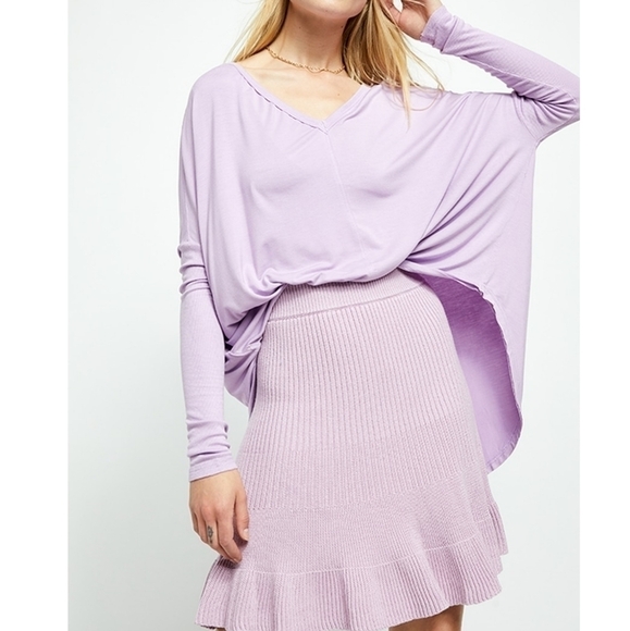 Free People Solid Gold Ribbed Mini Skirt Orchid Lilac - Picture 4 of 9